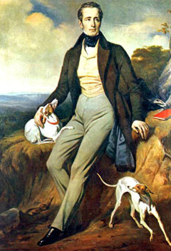 Alphonse de Lamartine (1790 –  1869) ritratto con i propri Levrieri Italiani